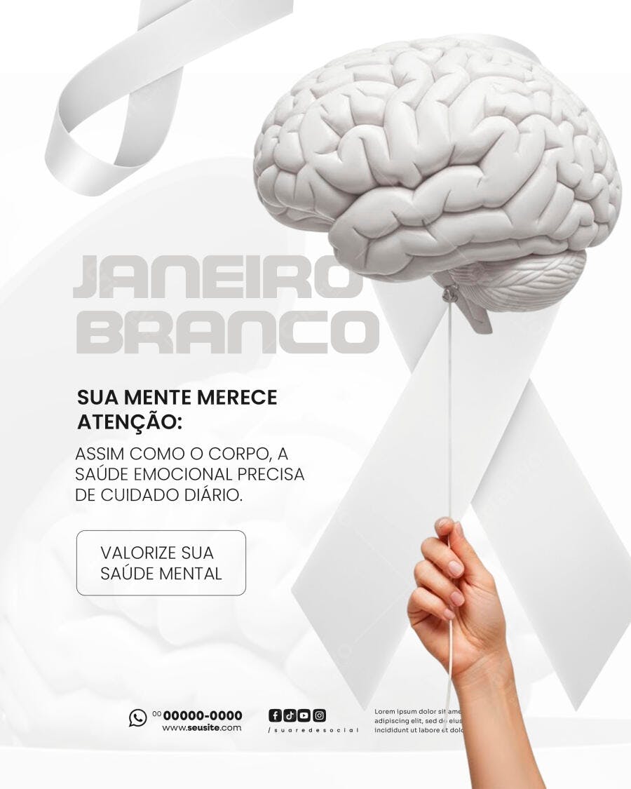 Flyer Janeiro Branco Saúde Mental PSD Editável