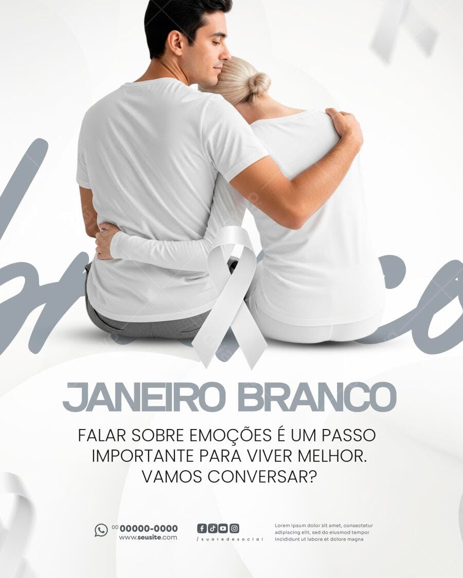 Flyer para Janeiro Branco Casal Abraço Saúde Mental PSD Editável
