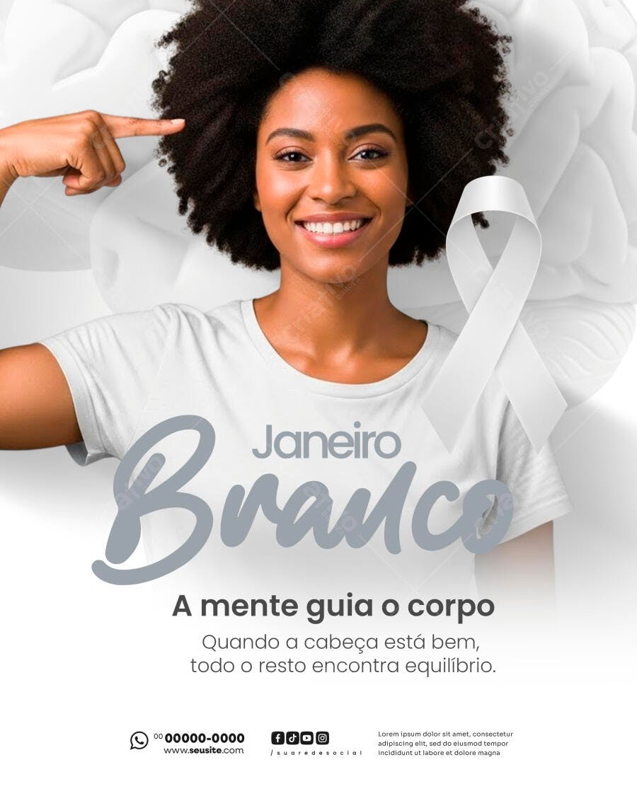 Flyer Janeiro Branco Conscientização Saúde Mental PSD Editável
