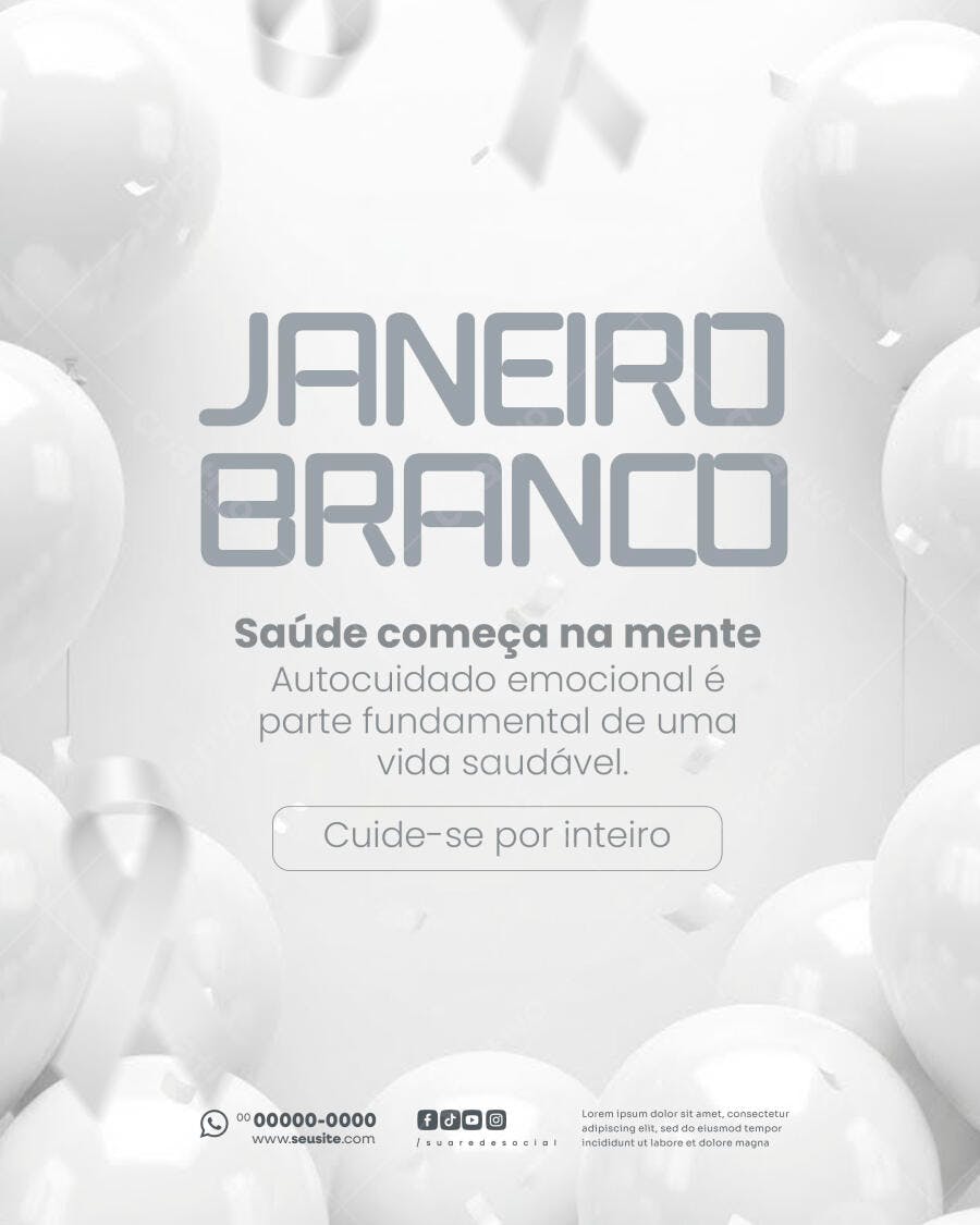 Post para Redes Sociais Janeiro Branco Saúde Mental PSD Editável