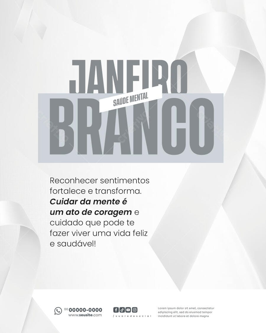 Flyer Campanha Janeiro Branco Saúde Mental PSD Editável
