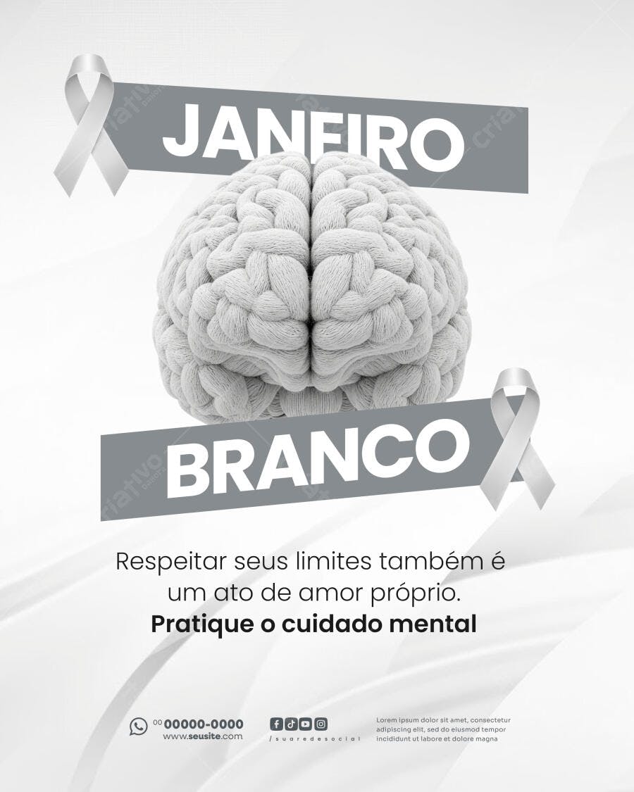 Flyer Janeiro Branco Cuidado Mental PSD Editável