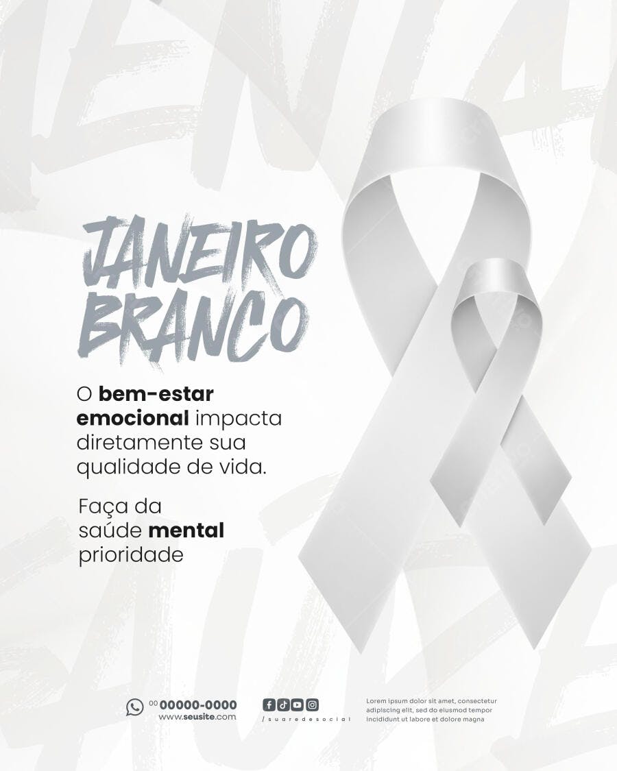 Flyer Janeiro Branco Prioridade Saúde Mental PSD Editável