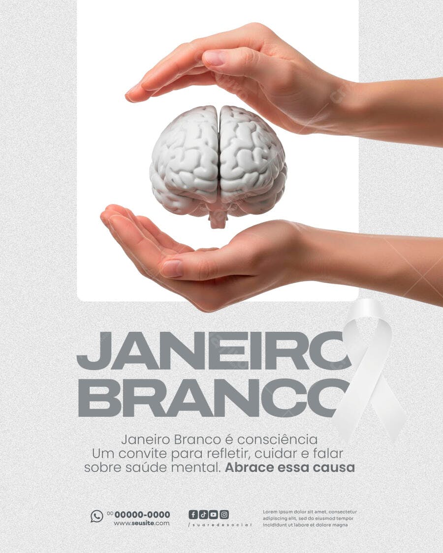 Post Redes Sociais Janeiro Branco Saúde Mental PSD Editável