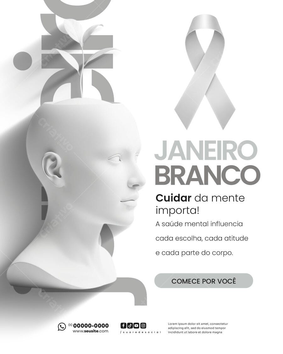 Flyer para Janeiro Branco Saúde Mental PSD Editável