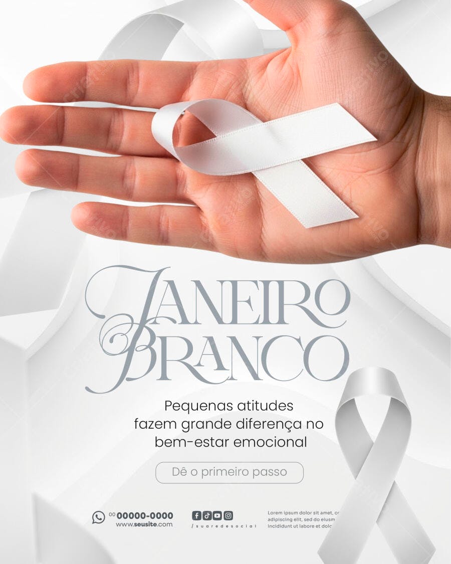 Flyer Janeiro Branco Conscientização Saúde Mental PSD Editável