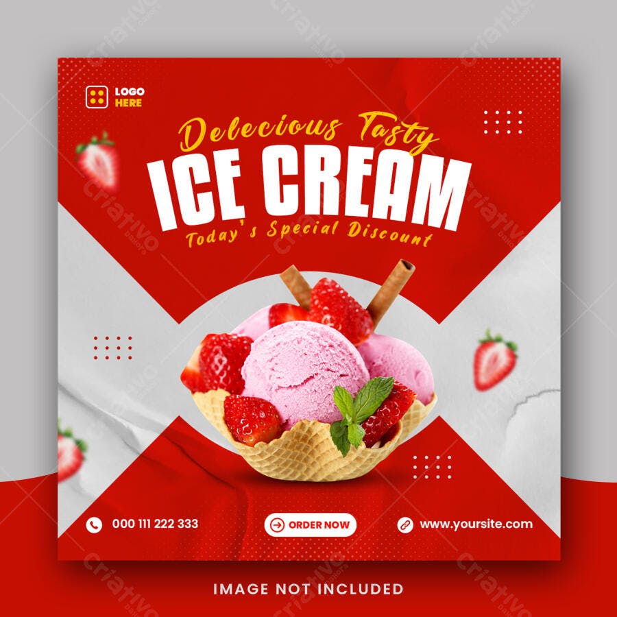 Flyer de Sorvete Delecious Tasty Promoção PSD Editável
