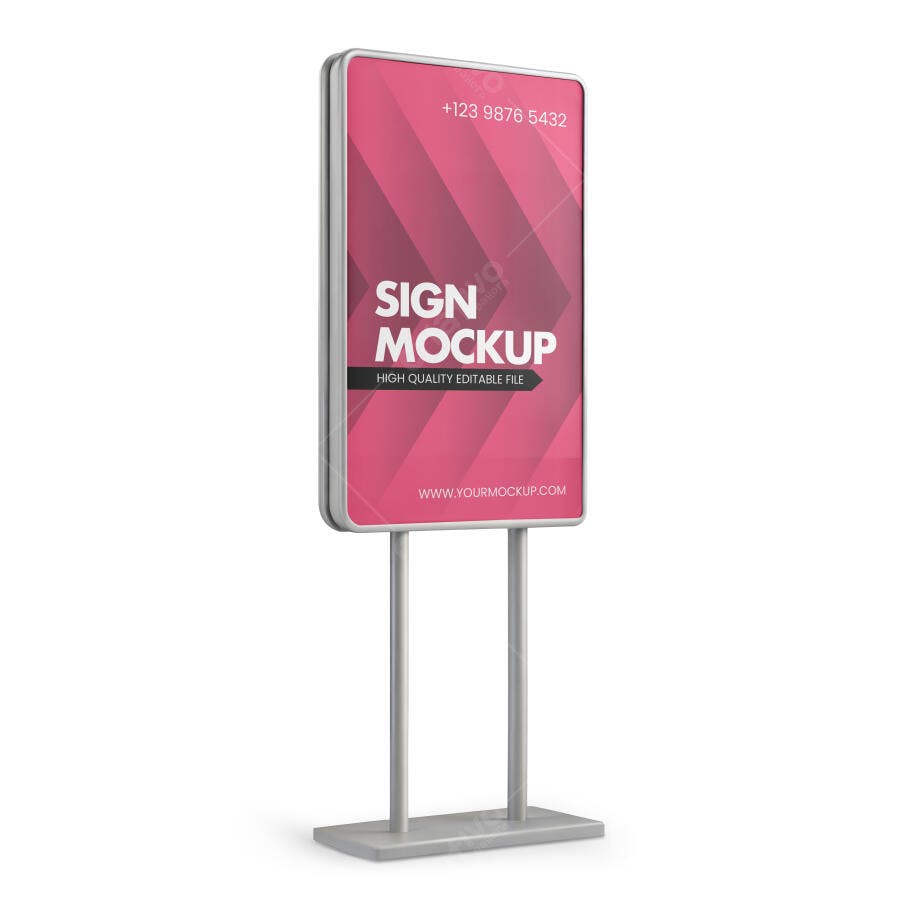Mockup Sinal Vertical Moderno Rosa para Publicidade Exterior e Branding
