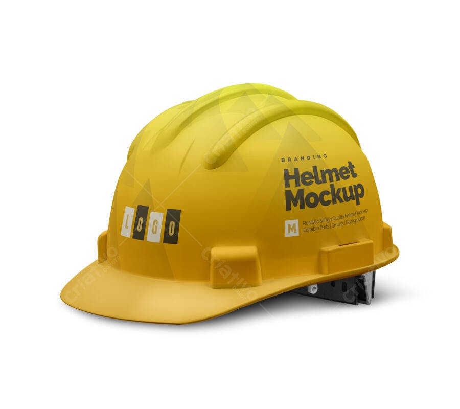 Mockup Capacete de Segurança Amarelo Realista para Engenharia e Construção