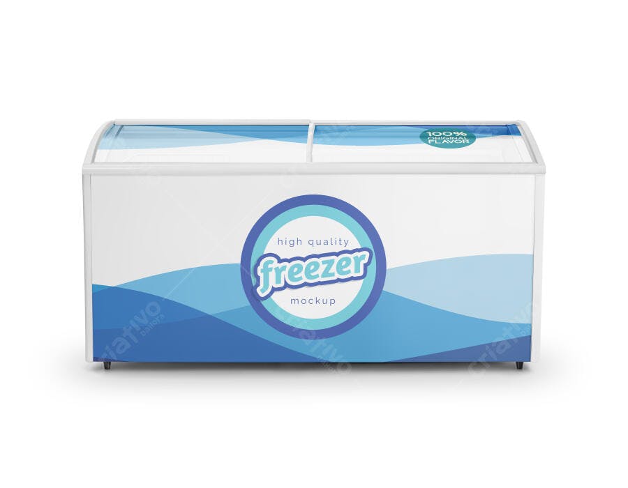 Mockup de Freezer Expositor Horizontal Branco e Azul Realista