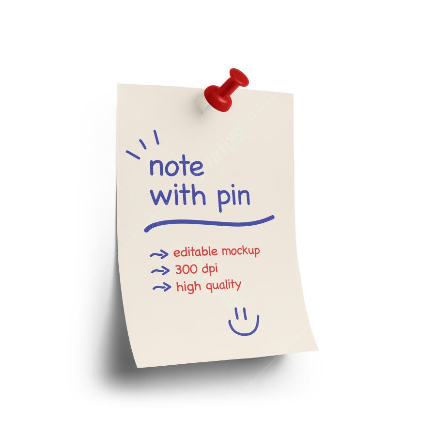 Mockup Realista de Bloco de Notas Adesivo com Percevejo Vermelho Isolado