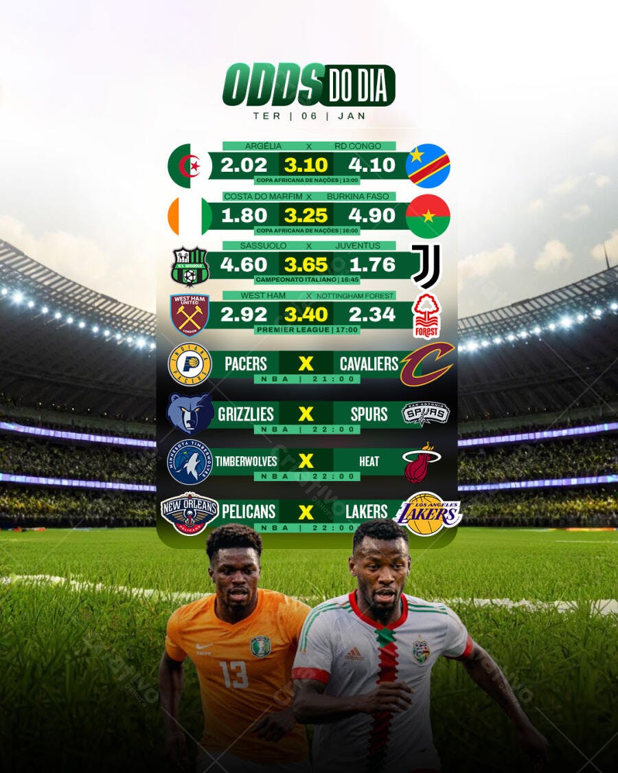 Flyer Odds do Dia Futebol Basquete com Jogadores Negros PSD Editável