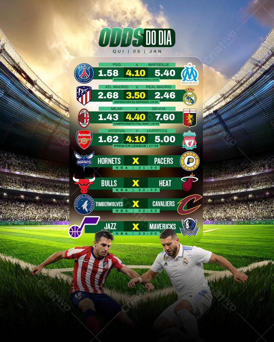 Flyer Odds do Dia Futebol e Basquete PSD Editável