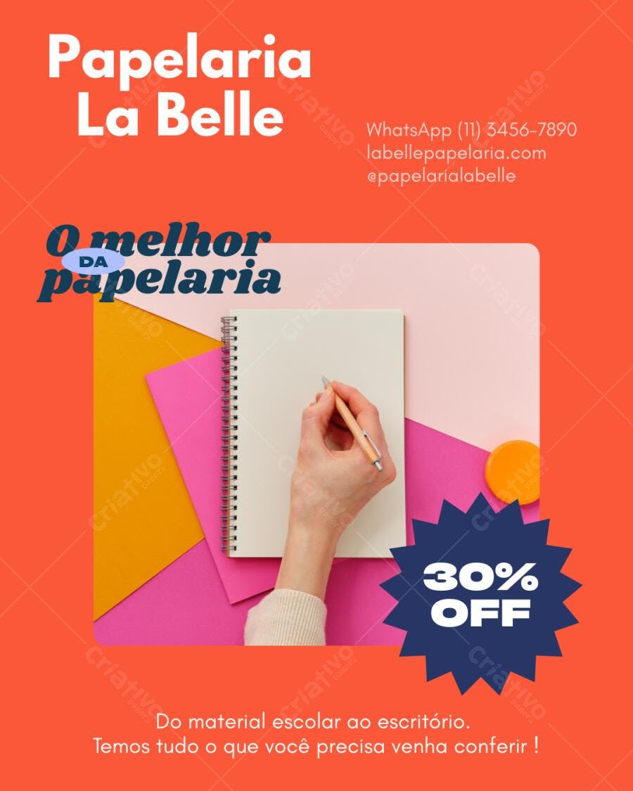 Post Instagram de Papelaria com Desconto Colorido Editável no Canva