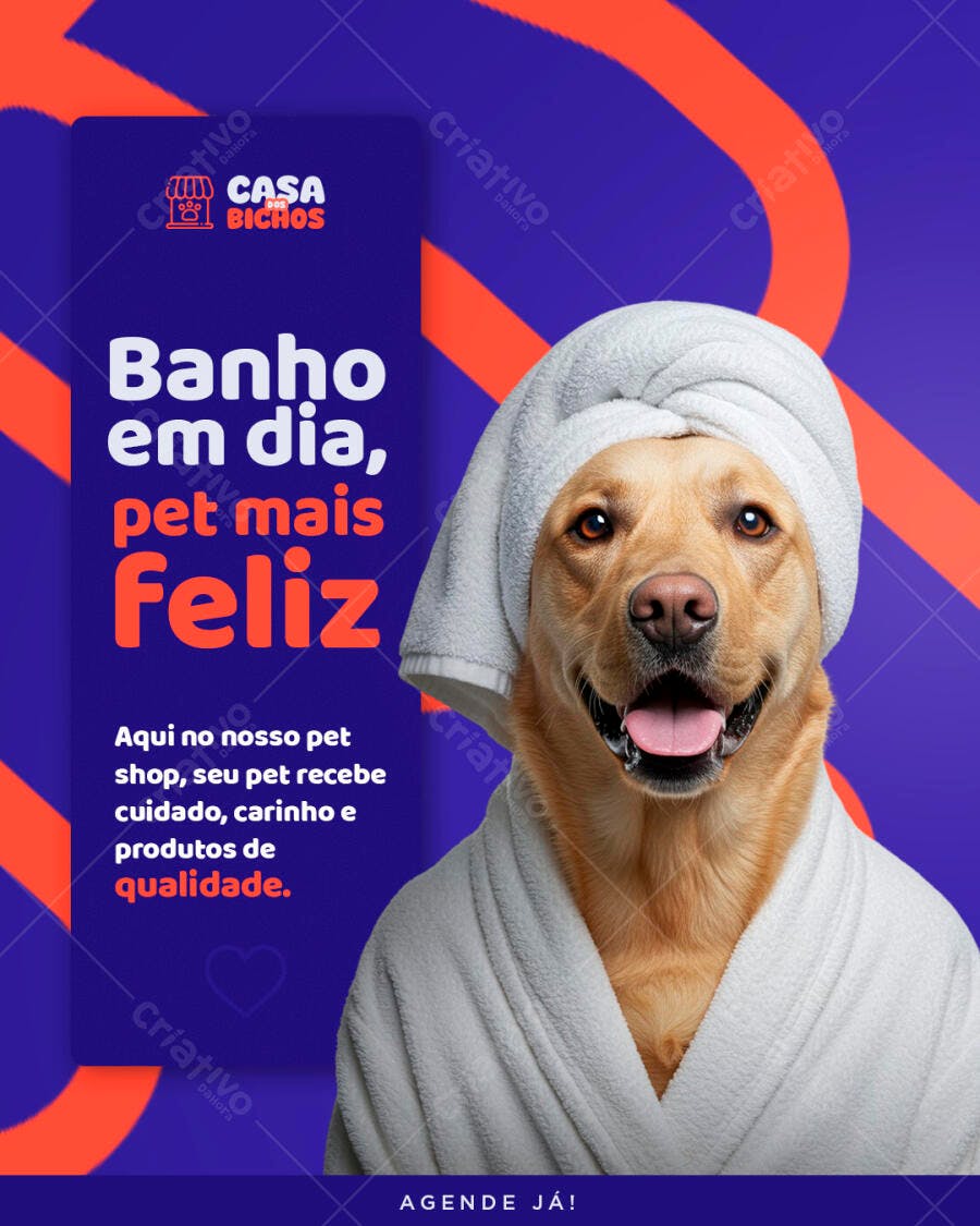 Flyer Pet Shop Banho Cão Labrador de Roupão PSD Editável