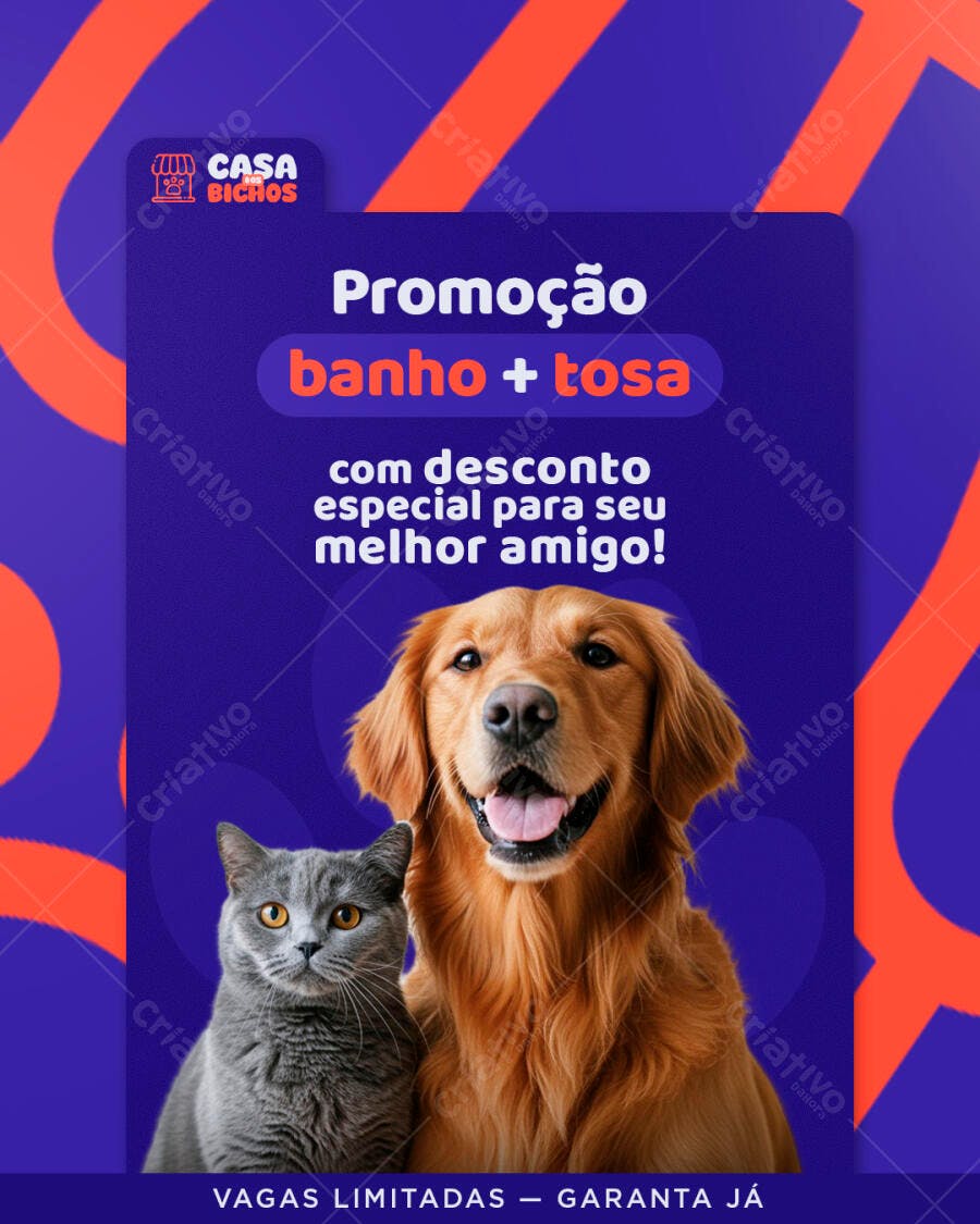 Flyer Promocional Banho e Tosa Cão e Gato Pet Shop PSD Editável