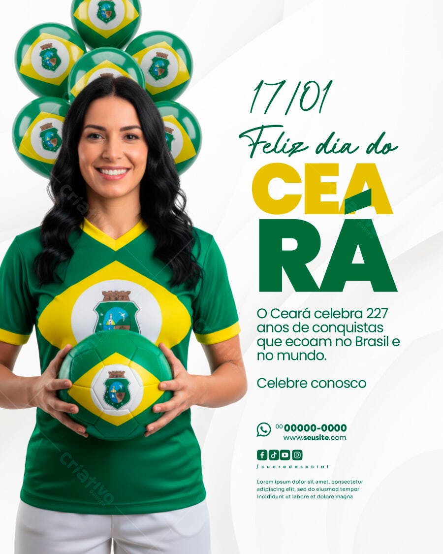 Flyer Celebração Dia do Ceará 227 Anos com Mulher Alegre PSD Editável