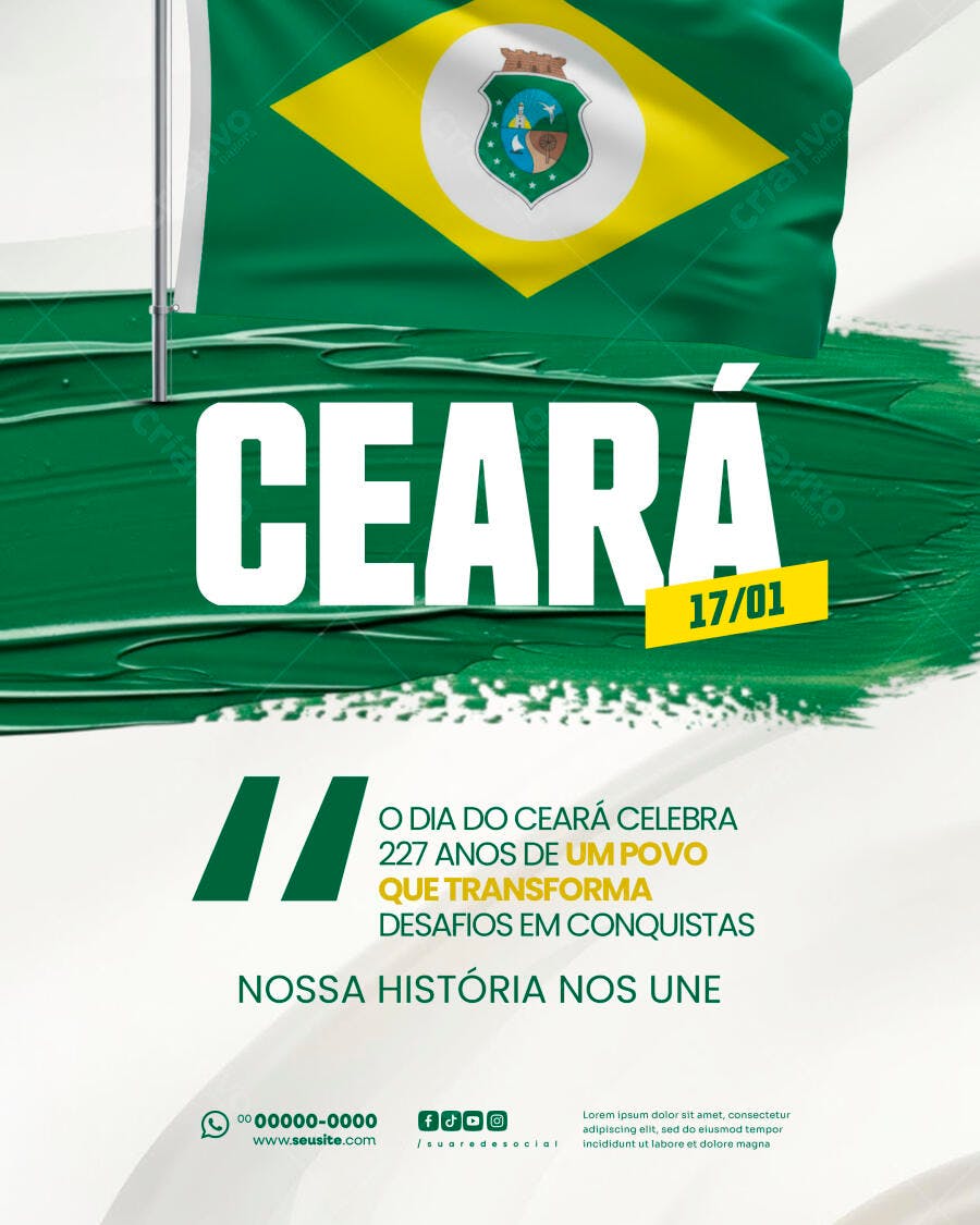Post Redes Sociais Dia do Ceará 227 Anos História PSD Editável