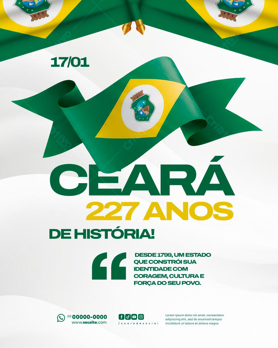 Post Redes Sociais para Aniversário Ceará 227 Anos PSD Editável