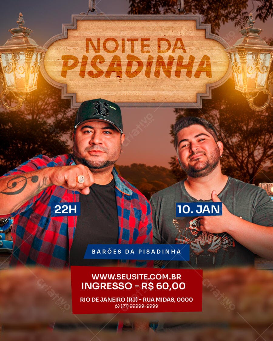 Flyer para Noite da Pisadinha com Barões da Pisadinha PSD Editável