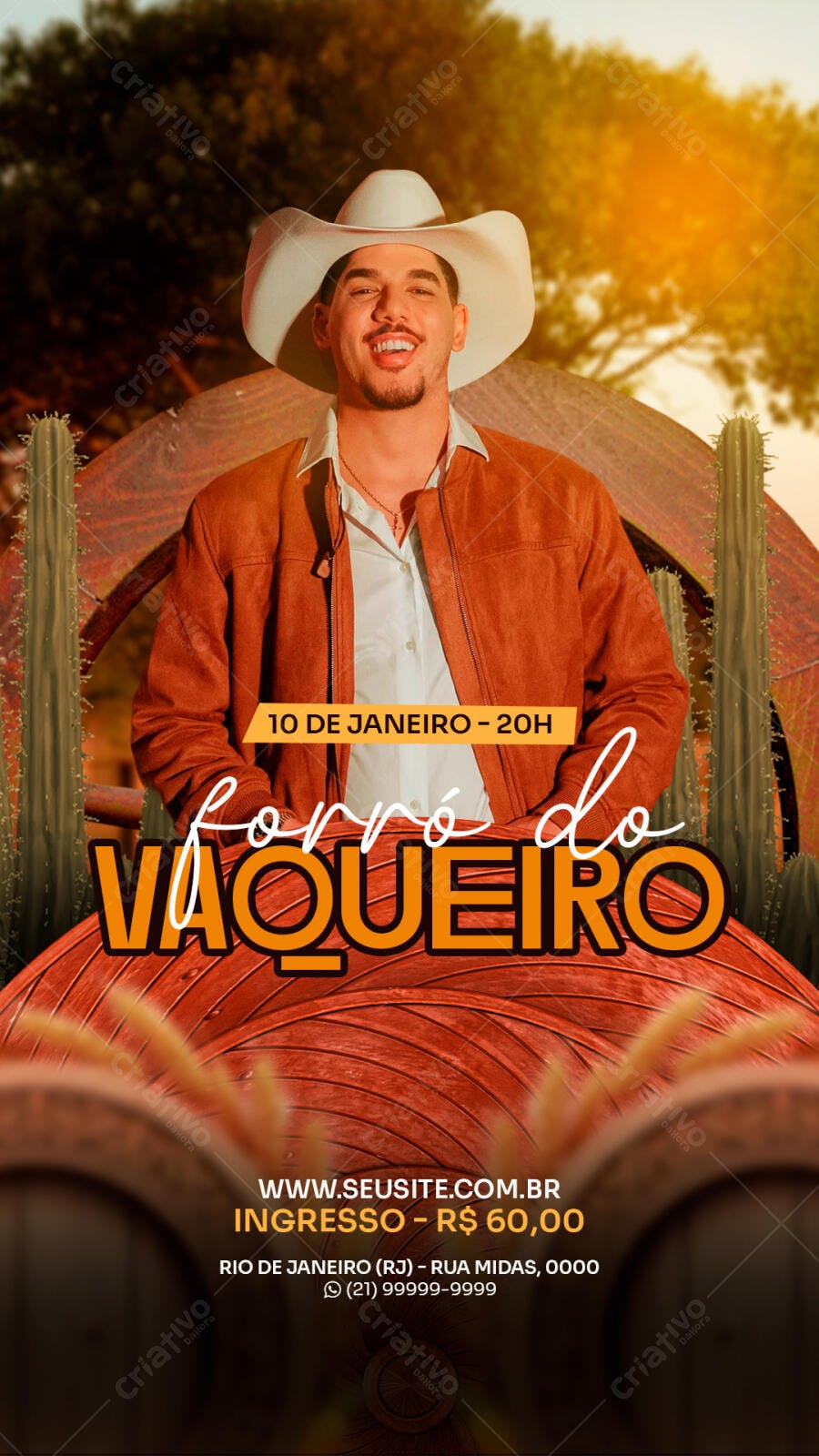 Flyer Forró do Vaqueiro com Cantor Sertanejo PSD Editável