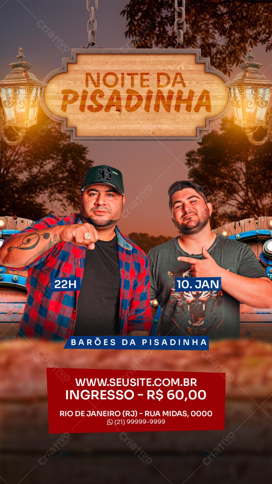 Flyer Vertical de Evento Noite da Pisadinha com Barões PSD Editável