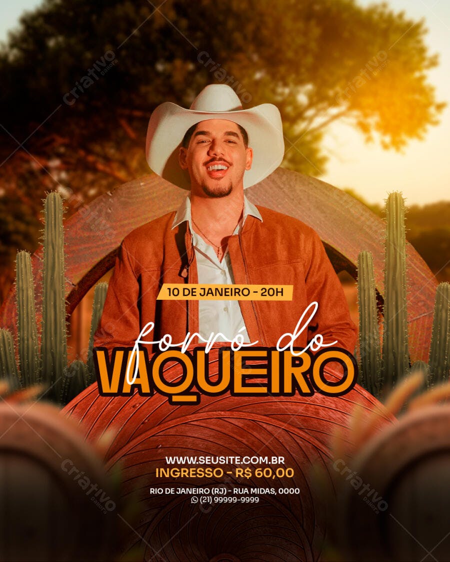 Flyer para Forró do Vaqueiro Sertanejo PSD Editável