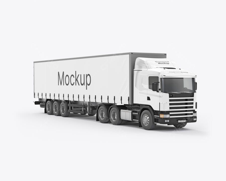 Mockup Realista de Caminhão de Carga Branco para Transporte e Logística