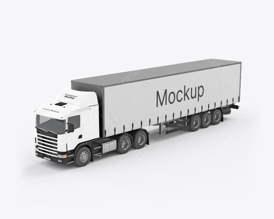 Mockup Carreta de Transporte Branca 3D com Lona para Branding Logístico