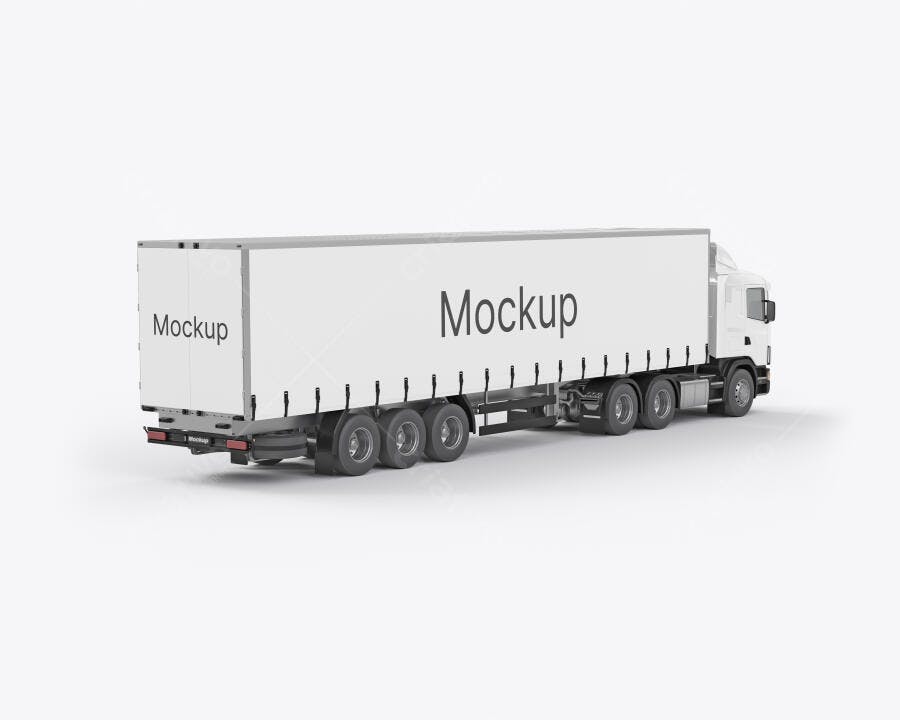 Mockup Caminhão Carreta Branco Realista com Semirreboque para Transporte