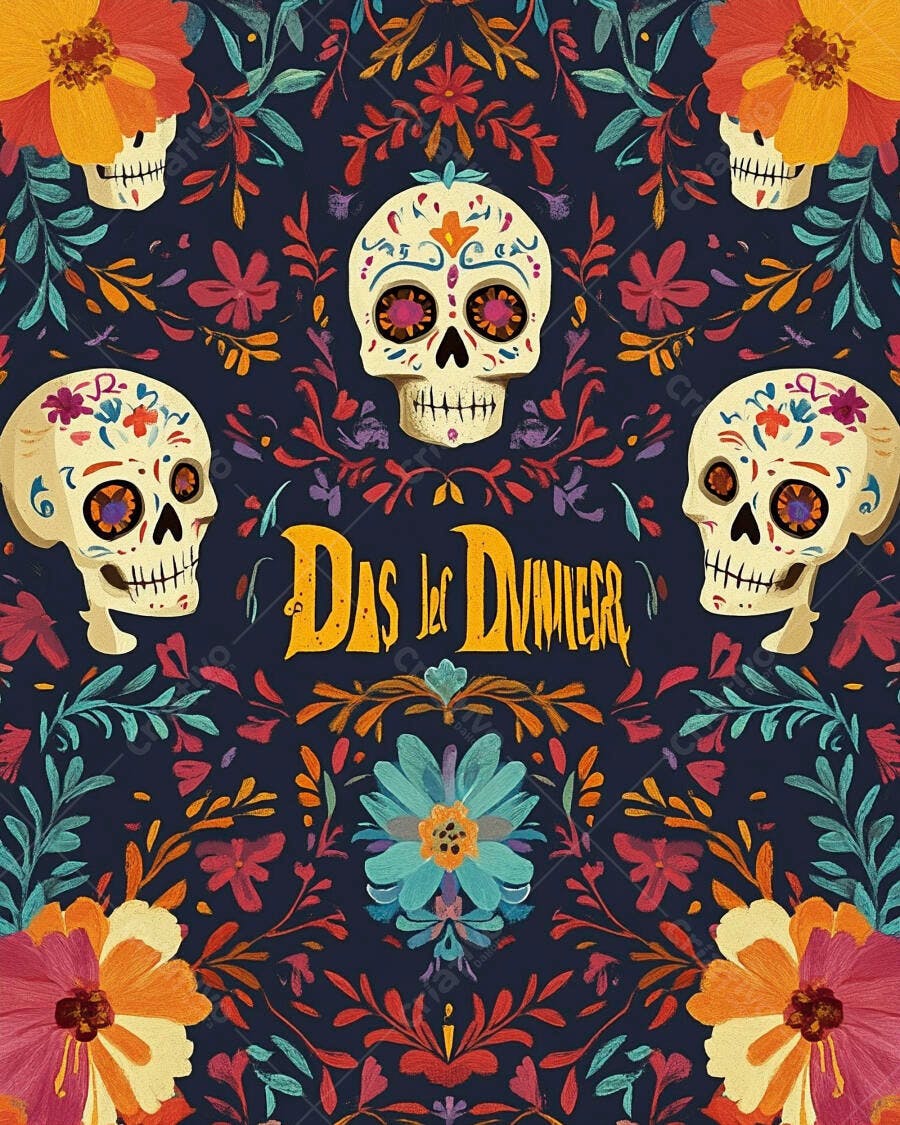 Calaveras decoradas com flores coloridas padrão Dia de Muertos