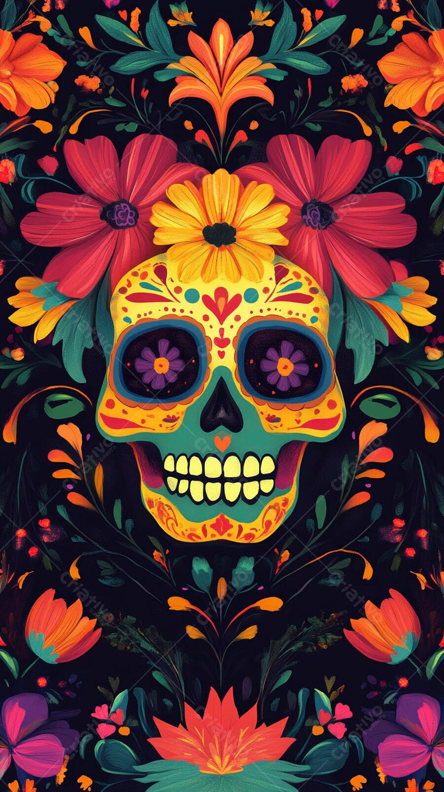 Caveira de açúcar floral mexicana colorida para Dia de los Muertos