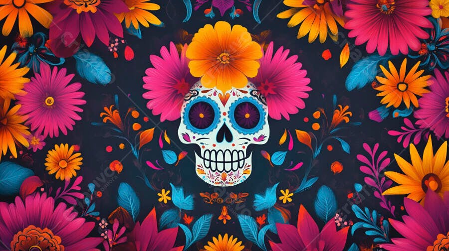 Crânio de açúcar mexicano floral vibrante para o Dia de los Muertos