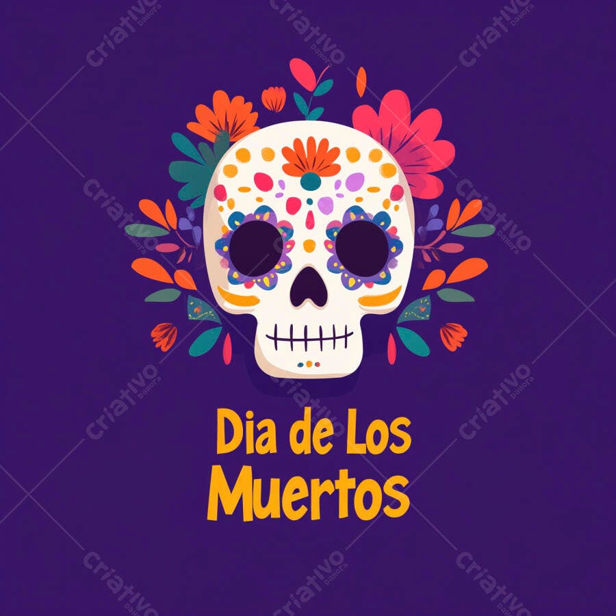 Caveira de açúcar mexicana decorada com flores coloridas para Dia de los Muertos