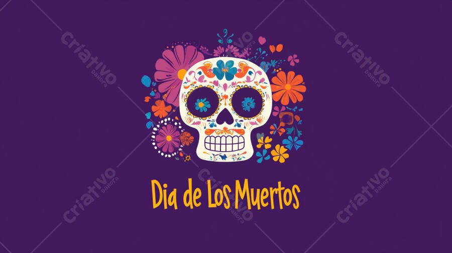 Caveira mexicana colorida Dia de Los Muertos com flores vibrantes