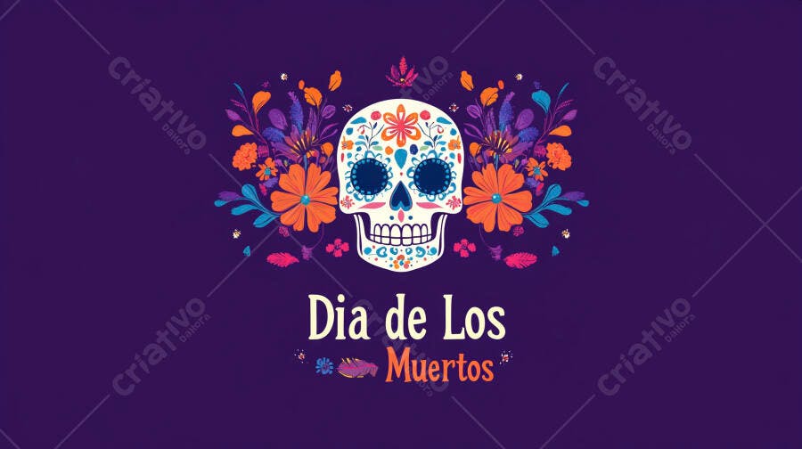Caveira Calavera mexicana decorada flores coloridas para Dia de Los Muertos