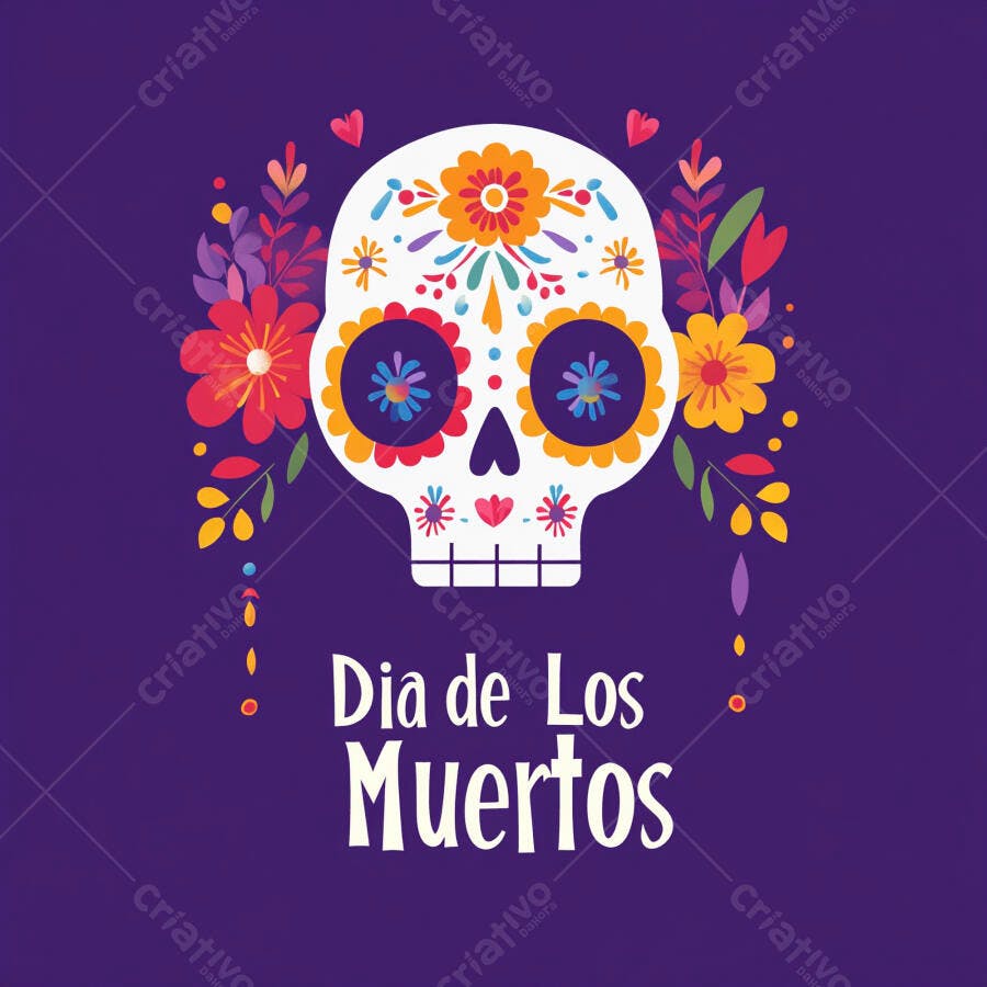 Calavera de açúcar festiva para o Dia de Los Muertos com flores coloridas