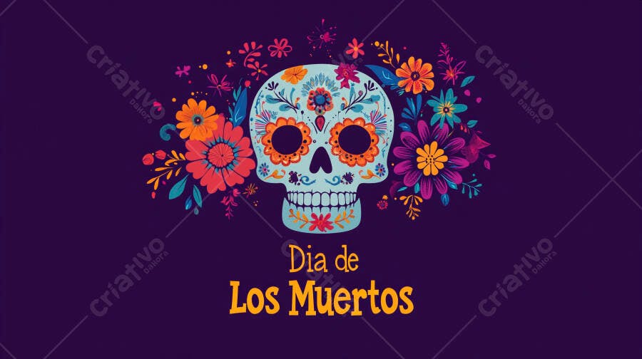 Crânio de açúcar Calavera com flores vibrantes para Dia de Los Muertos