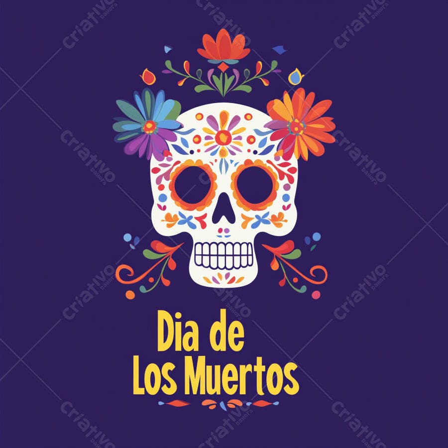 Calavera de açúcar decorada com flores coloridas para Dia de Los Muertos