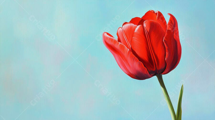 Tulipa vermelha vibrante em fundo azul claro flor de primavera