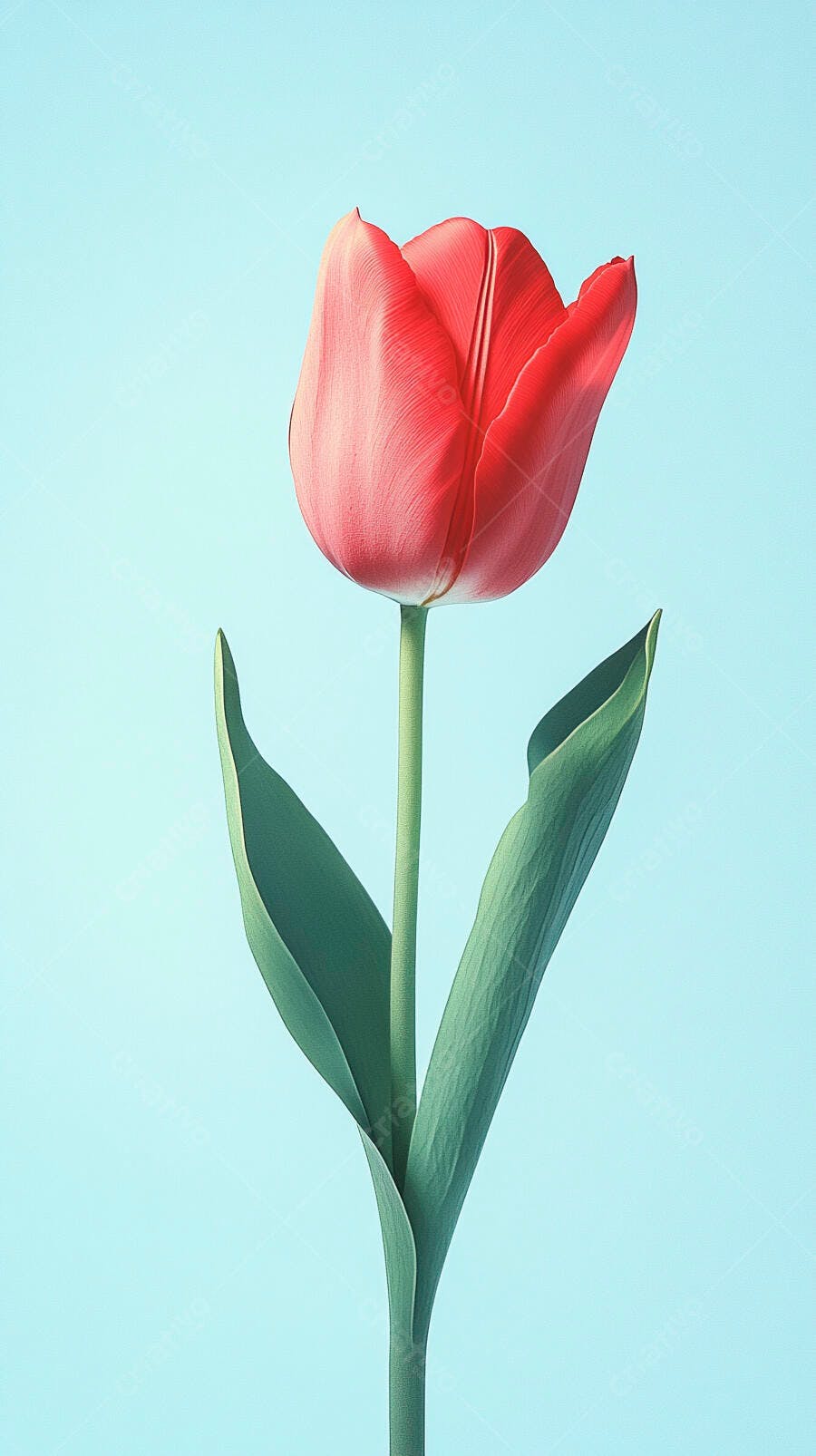 Tulipa vermelha vibrante em fundo azul claro minimalista