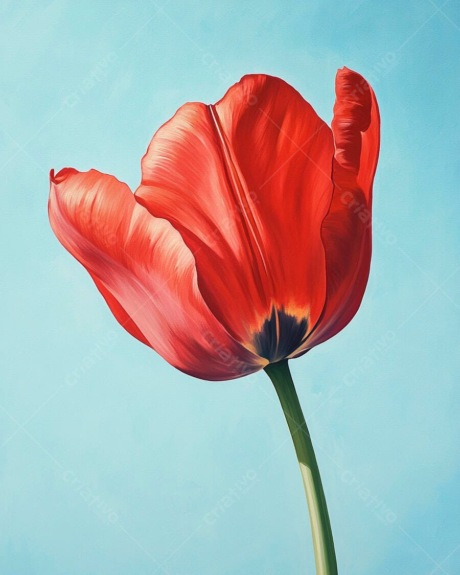 Tulipa vermelha vibrante com fundo azul céu claro