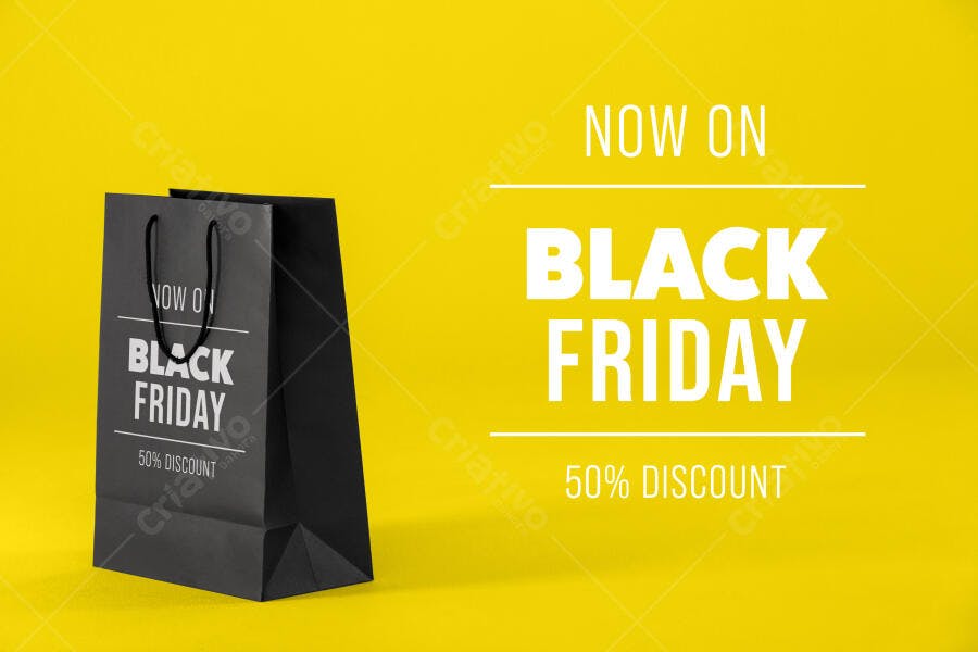 Mockup Sacola de Compras Black Friday Amarela e Preta Minimalista