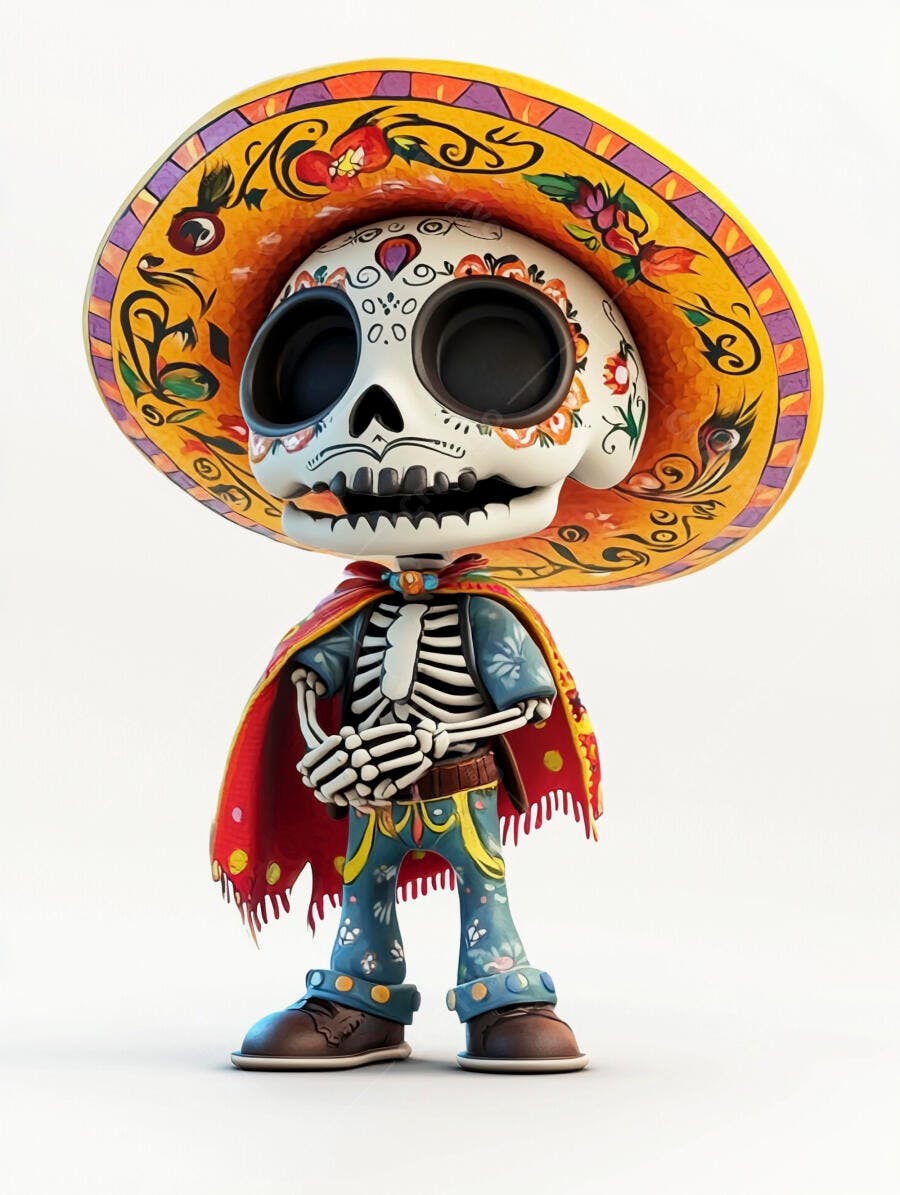 Personagem Calavera Catrina vibrante Dia de los Muertos com sombrero mexicano colorido