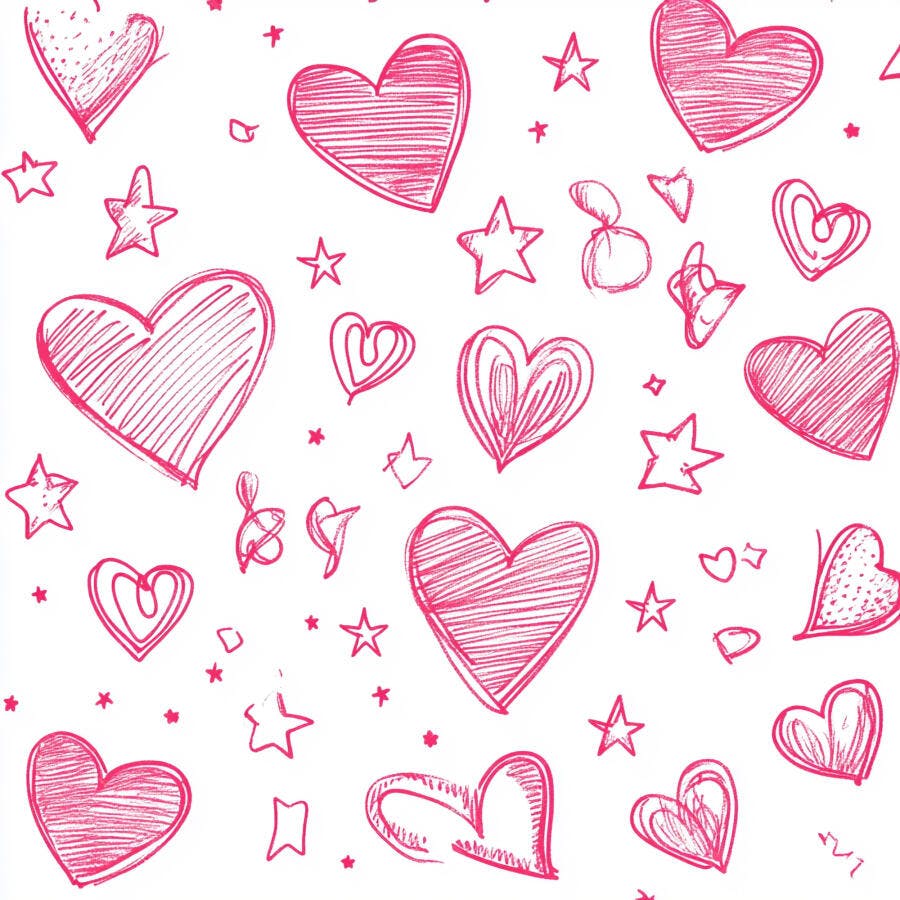Corações e estrelas rosa desenhados à mão padrão divertido para fundo