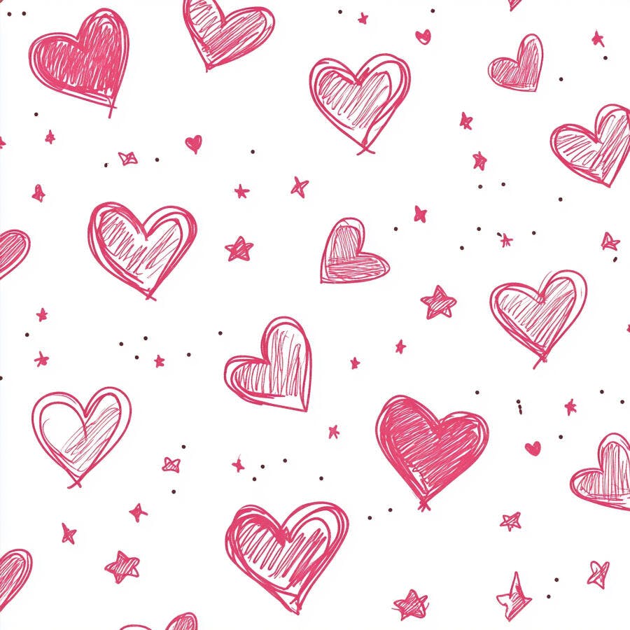 Corações rosa rabiscados em fundo branco padrão de amor e carinho