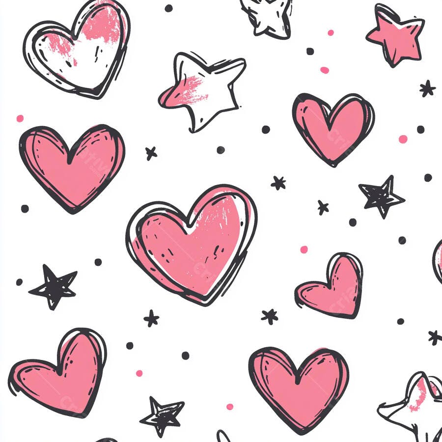 Corações e estrelas rosa padrão sem costura estilo doodle