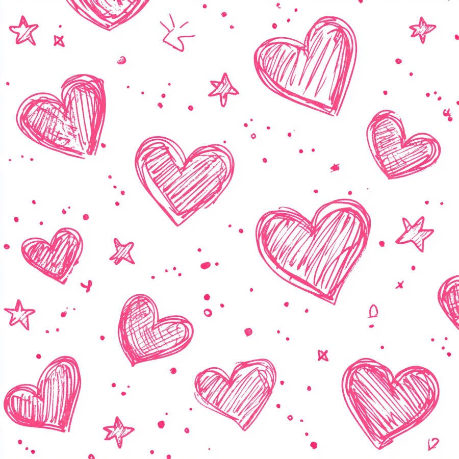 Padrão de corações rosa desenhados à mão em fundo branco