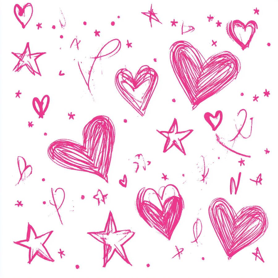 Corações e estrelas rosa desenhados à mão padrão divertido criativo