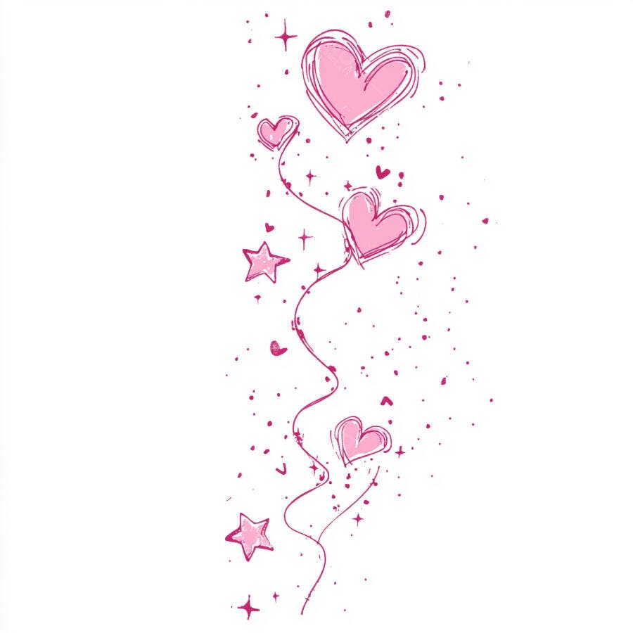 Corações e estrelas rosa ilustração decorativa em fundo branco